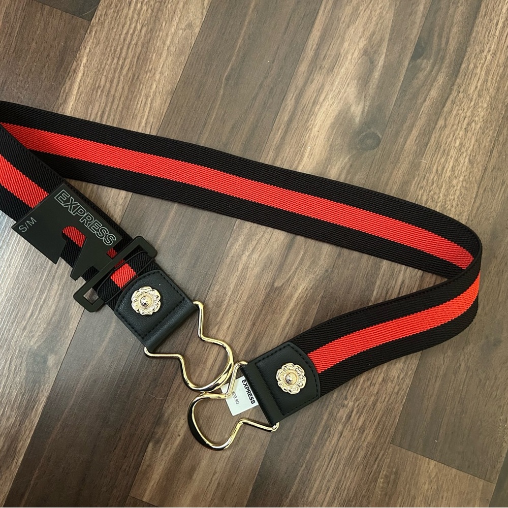 Express Black and Red Webbing Belt with Gold Hardware beautiful NEW